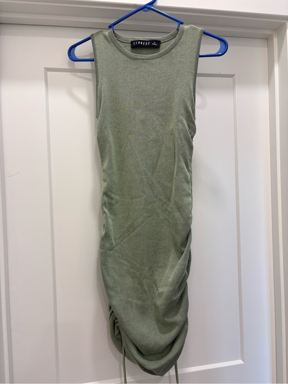 Lioness Sage Green Sleeveless Ruched Midi Dress